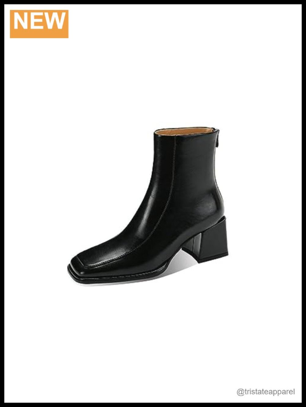 Women's Mid Block Heel Ankle Boots Genuine Leather Square Toe Back Zipper